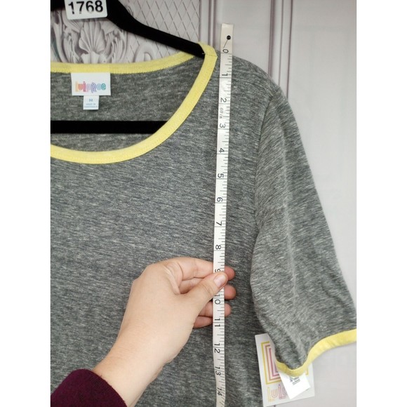 NWT LuLaRoe Dress SZ Medium Julia Style Sheath Casual Stretch Gray Yellow Trim - Picture 15 of 16